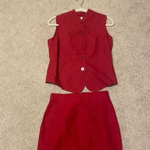 Vintage Ann Taylor linen blend vest/skirt set, red